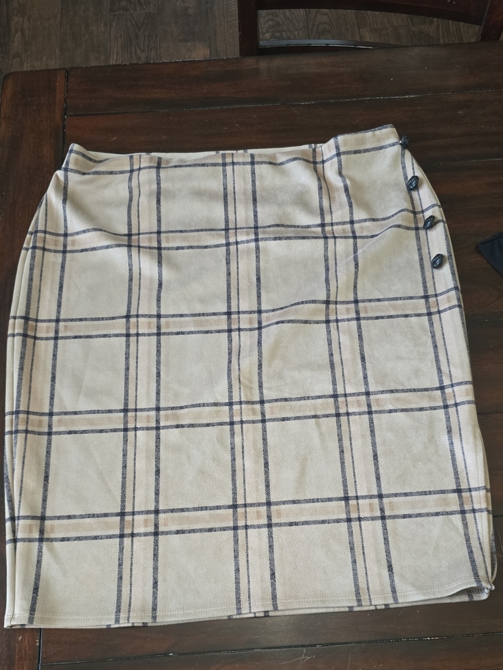 Carole Wren Womens Xl Plaid Beige Pencil Skirt with Side Buttons And Slit